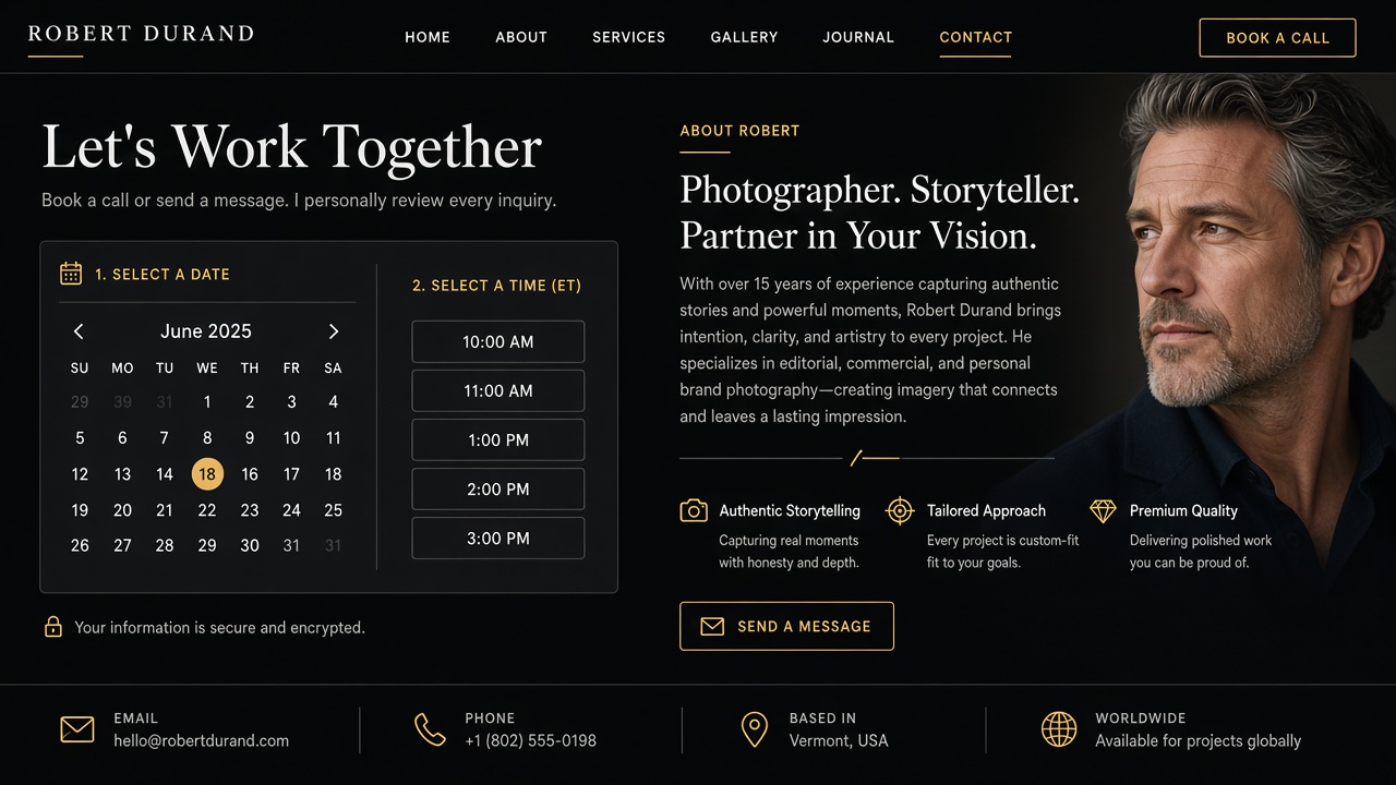 Example website concept 3 for robertdurand.com — illustrative mockup only